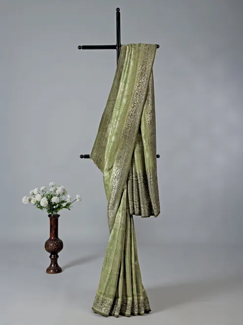 Pastel green dola silk mehendi saree