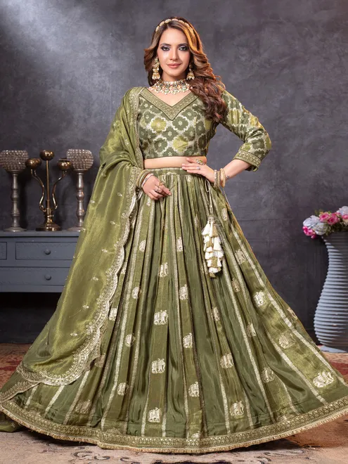 Pastel green lehenga choli with quarter sleeves design