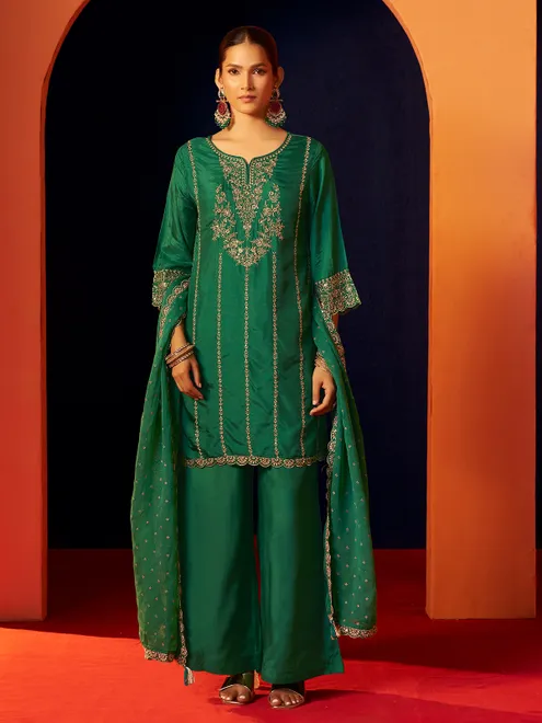 Pastel green pakistani inspired silk kurti set