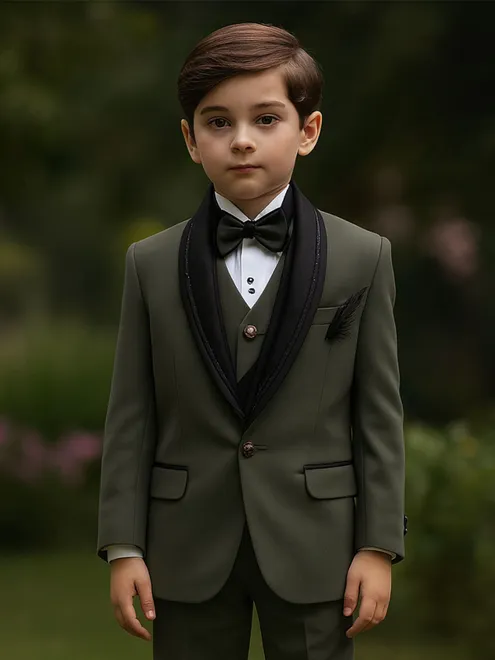 Pastel light green boys coat suit in terry rayon