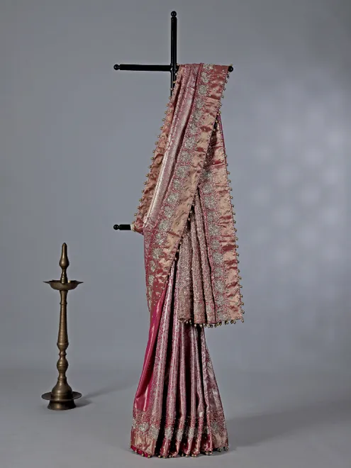 Pastel pink kanjivaram silk saree for wedding