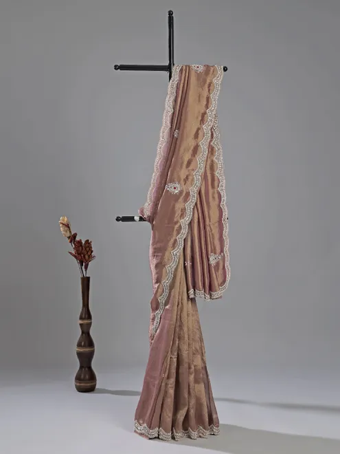 Pastel purple tissue silk saree with designer shine