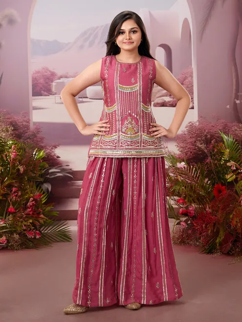 Pastel wine sleeveless silk palazzo duit