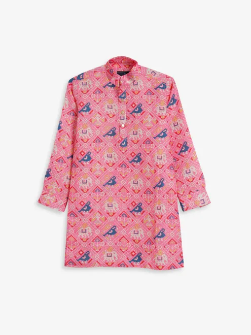 Patola printed pink cotton kurta