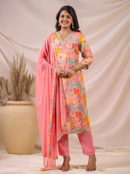 Peach charm kurti set for celebrations