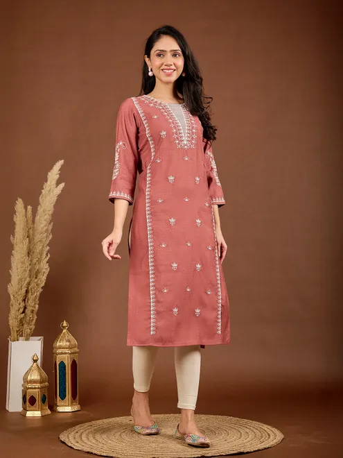 Peach cotton silk casual kurti