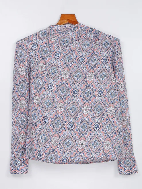 Peach crepe printed full sleeve top