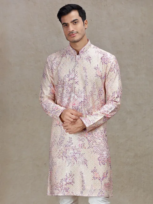 Peach elegance sophisticated tussar silk kurta set