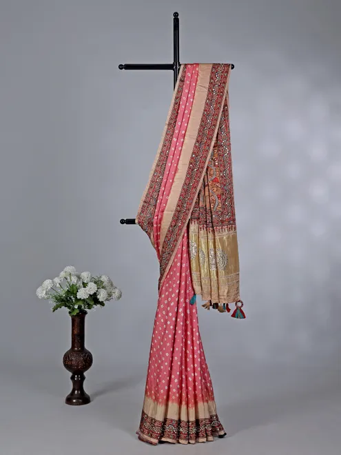 Peach gaji silk wedding and festive saree
