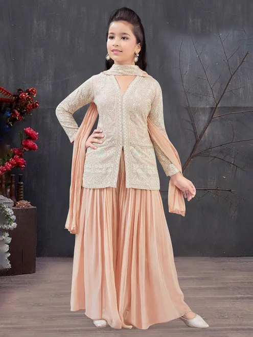 Peach georgette palazzo suit for girls