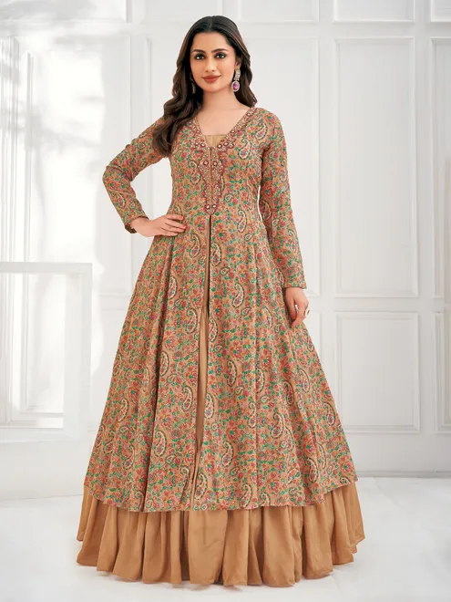 Peach georgette printed salwar suit for women
