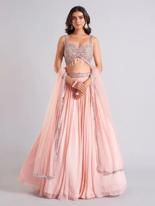Peach lehenga choli in soft georgette