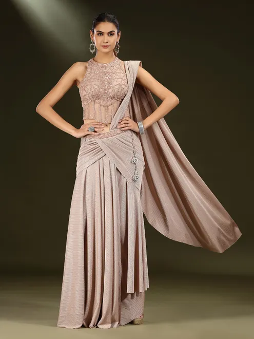 Peach satin silk designer lehenga choli