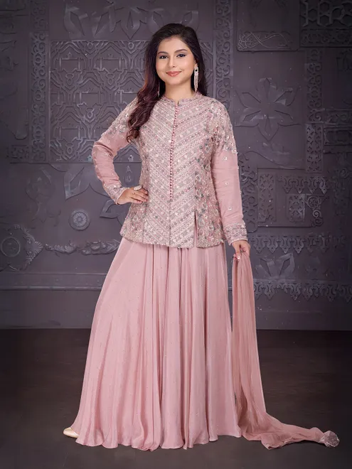 Peach shimmer silk palazzo suit for elegant look