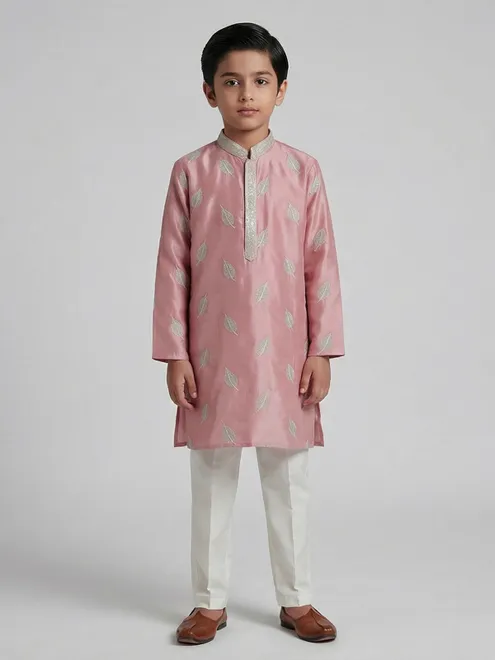 Peach silk embroidered work wedding kurta suit