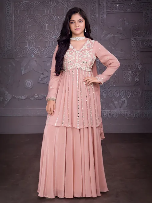 Peach silk full sleeve palazzo outfit