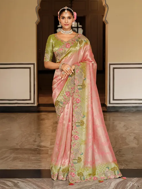 Peach silk shaded saree for wedding wear