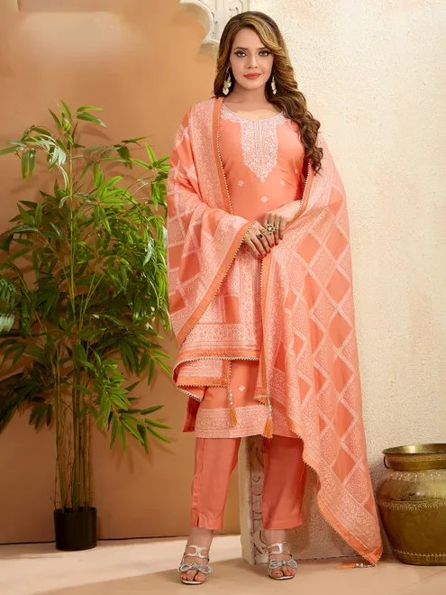 Peach silk wedding wear salwar suit