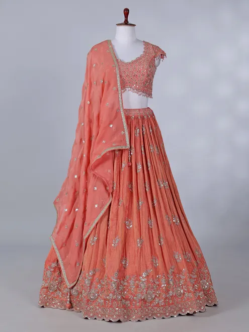 Peach silk wedding wear silk lehenga choli