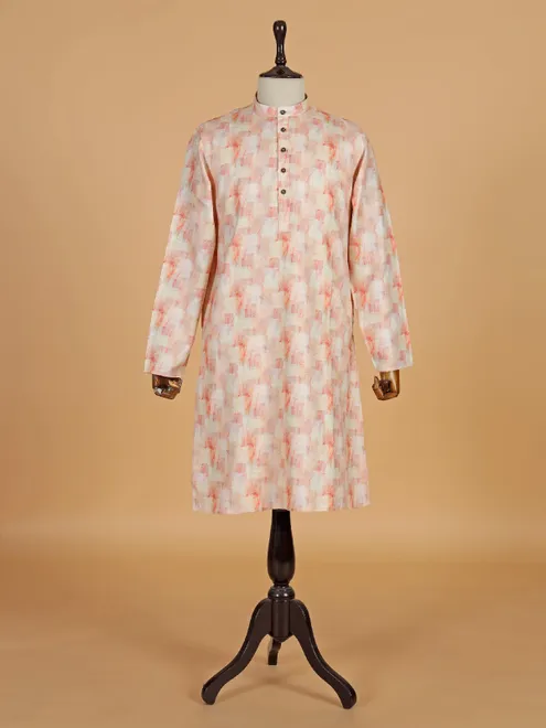 Peach textured cotton kurta set for men