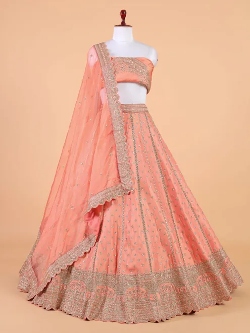 Peach wedding style unstiched lehenga choli