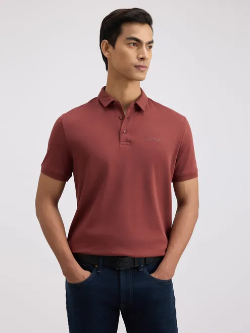 PEPE plain brown polo neck t-shirt