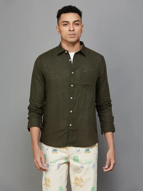 PEPE plain ollive shirt with full sleeves