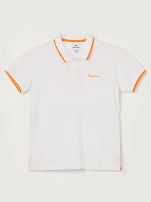 PEPE  plain white cotton t-shirt with orange border