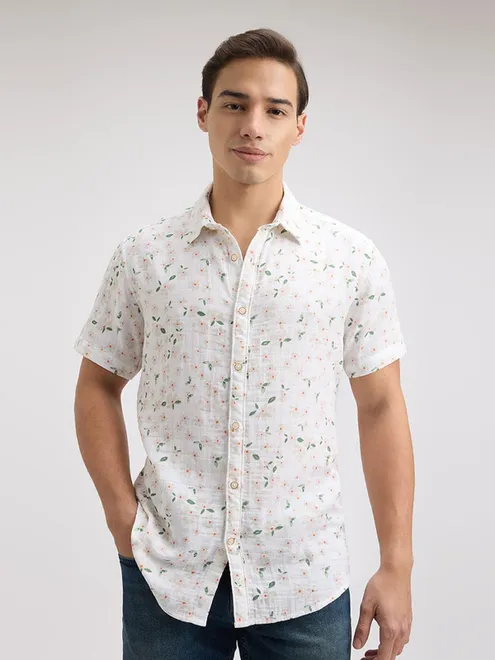 PEPE printed casual white slim fit shirt