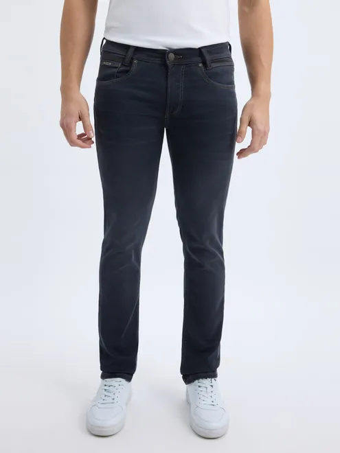 PEPE solid dark grey slim fit denim jeans for men