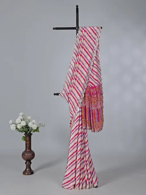 Pink and purple crepe silk festive saree