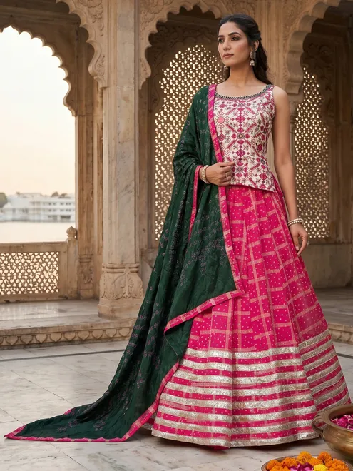 Pink bandhani festive lehenga with dazzling flair