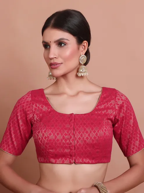 Pink brocade zari weaving ready made blouse