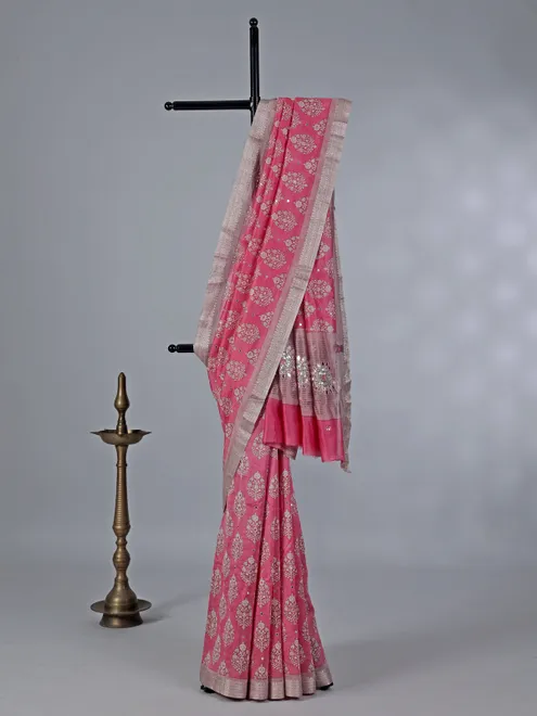 Pink cotton saree with zari weaving