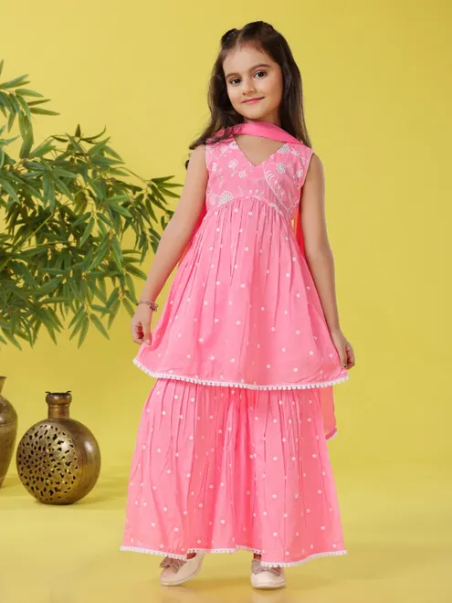 Pink cotton sharara designer festive suit with dupatta