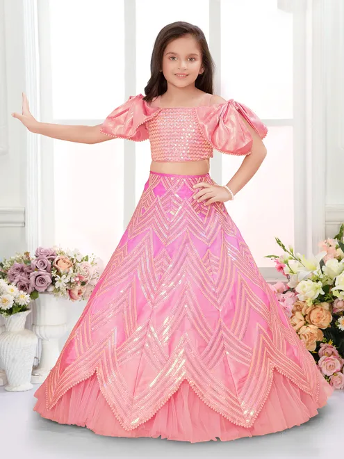 Pink cotton silk designer sequin pearl lehenga choli