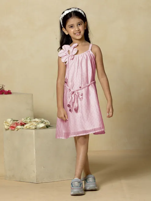 Pink cotton silk mini dress with sequins sparkle