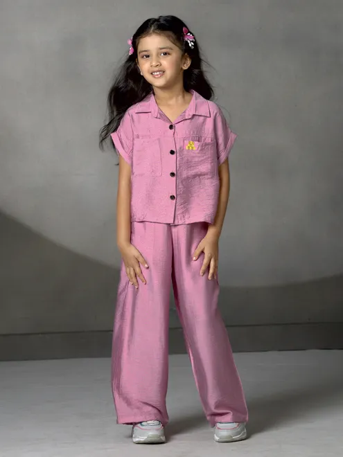 Pink cotton silk palazzo co-ord set with collar grace