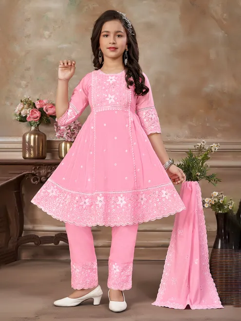 Pink cotton silk pant salwar suit with elegant dupatta