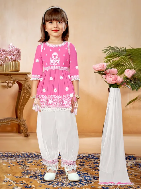 Pink cotton silk salwar suit with festive finish