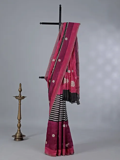 Pink cotton silk saree with sparkling sequins