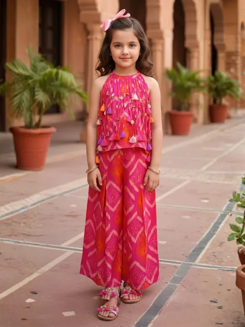 Pink cowrie shell cotton silk co-ord set