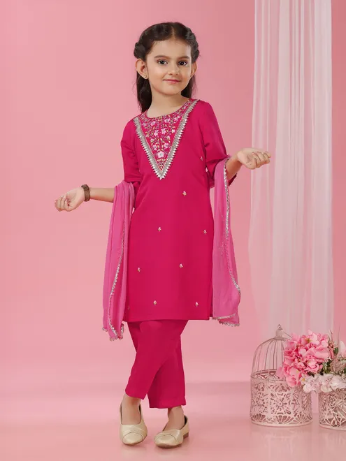 Pink crepe silk salwar suit for girls