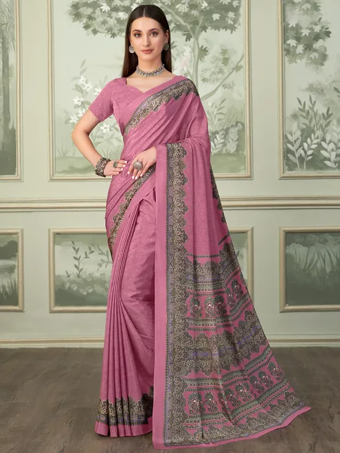 Pink crepe saree for casual wear for women
