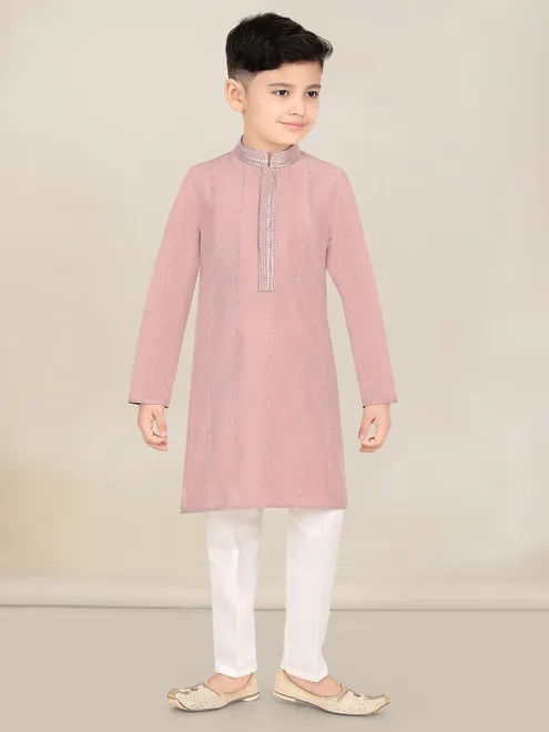 Pink festival special cotton silk kurta suit for boys