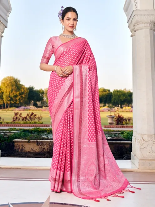Pink georgette saree with swarovski
