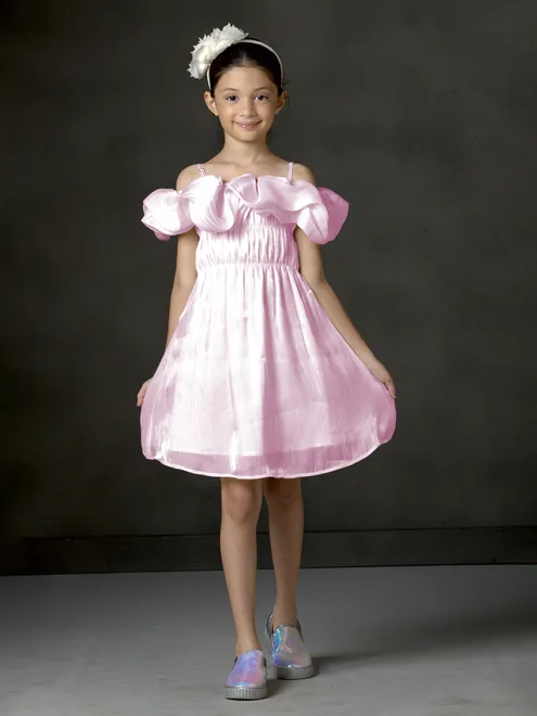 Pink georgette silk ruffle frock delight
