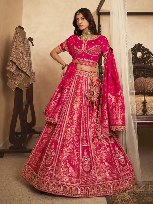 Pink glamorous stone zari unstitched lehenga choli couture