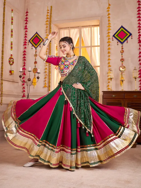 Pink green gorgeous traditional navratri chaniya choli