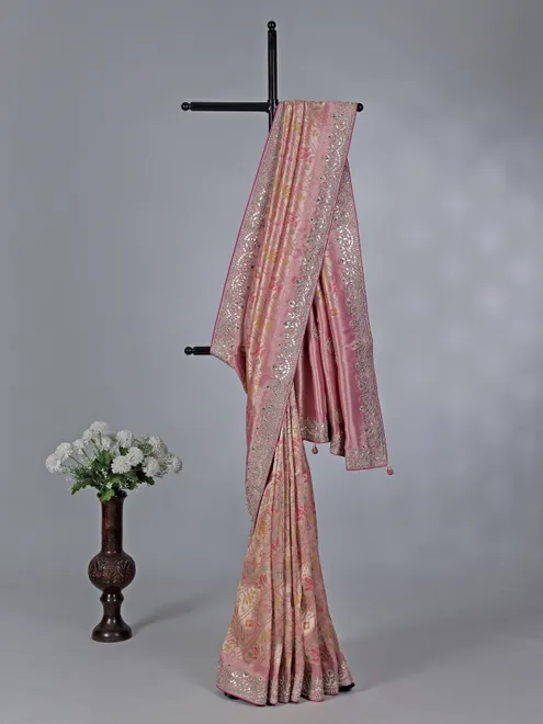 Pink kanjivaram silk wedding wear saree